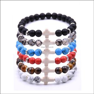 Con cuentas 10 unid / set fábrica al por mayor personalizada de alta calidad Lucky Howlite piedra hecha a mano pulsera de encanto cruzado para hombres y mujeres gota Deliv Dhrov