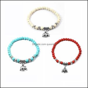 Con cuentas 12 unids Moda Piedra Natural Howlite Turquesa Elefante Buda Cuentas Yoga Pulsera Chakra Crystal Charms Pulseras Joyería Dro Dhw0I