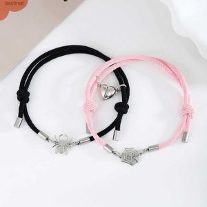 Perlé 2 pièces/ensemble fait à la main corde tressée araignée pendentif Couple Bracelet pour femmes hommes mode magnétique coeur correspondant bracelets bijoux cadeau L24213