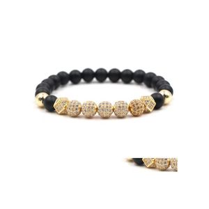 Cuentas 4 colores 8Mm Matt Black Stone Beaded Bracelet Cz Zircon Crystal Ball Buddha Charms Hombres Mujeres Joyería de moda Drop Delivery Dhyaf