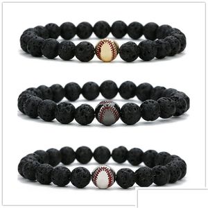 Perlé 8Mm Pierre De Lave Noire Sier Couleur Or Baseball Perle Bracelets Diffuseur D'huile Essentielle Bracelet Pour Femmes Hommes Bijoux Drop Delive Dhdcd