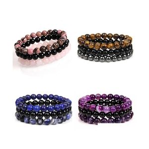 Perlé 8mm Pierre Naturelle Bracelet En Perles Ensembles Rhodonite Rose Quartzs Turquois Améthystes Hématite Bracelets Pour Femmes Hommes Bijoux Dhvs8