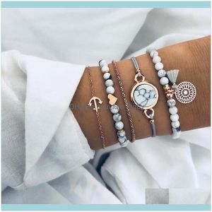 Pulseras De Cuentas Joyería Hebras De Cuentas Pulsera Simple Ancla De Barco Borla En Forma De Amor Tándem Moda Europea Y Americana Conjunto De Mujeres Dulces