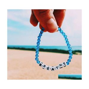 Con cuentas Diy String Simple Lake Blue Crystal Pulsera con cuentas Alfabeto hecho a mano Respirar Acrílico Bead Bangle Amistad Joyería Dhdml