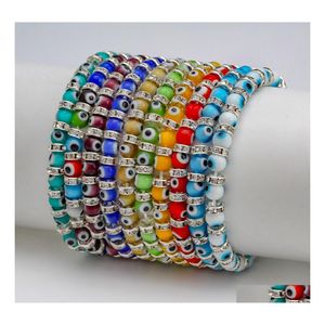 Joyería de moda con cuentas Strands Evil Eye Glass Beads Pulseras para mujeres Elástico Colorf Blue Eyes Pulsera Drop Entrega Dhnje