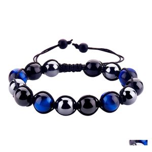 Moda con cuentas Pulsera de hilo de piedra natural Ojo de tigre Triple protección Hematita y obsidiana Salud Nce Curación Así que joyería Drop De Dhv7H