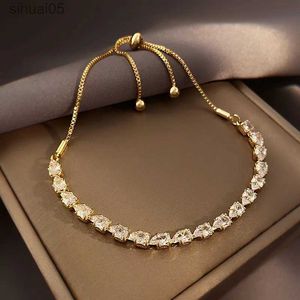 Con cuentas llenas de diamantes de imitación pulsera chapada en oro ajustable para mujer nueva moda forma de gota de agua pulsera de circón regalo de joyería YQ240226