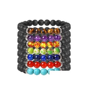 Perles Jln Power Perles Bracelet d'énergie volcanique 8 mm Pierre de lave noire Rock avec accessoires tibétains Bracelets pour hommes Bijoux Drop Delivery Otfcs