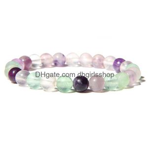 Perles Minimaliste Pierre Naturelle Perles Bouddha Bracelet Mode Femmes Élastique Corde Violet Fluorite Bijoux Cadeaux Féminins Drop Delivery Dhzch