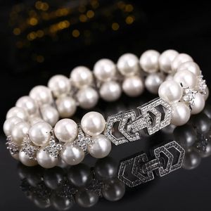 Bracelet de perles naturelles perlées AAA Zircon Double bracelet 925 Bracelets en argent Sterling de luxe mariage mariée cadeau bijoux 231208