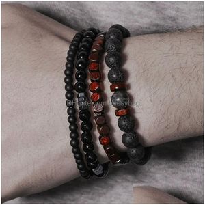 Brins de pierre naturelle perlés, Bracelets porte-bonheur en bois, ensembles de bijoux de Yoga élastiques faits à la main pour femmes et hommes, livraison directe Dho97