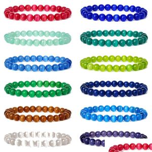 Perlé Nature 8Mm Oeil De Chat Pierre Opale Bracelet Rose Bleu Perles Rondes Élastique Reiki Bijoux Pour Femmes Hommes Drop Delivery Bracelets Dhyc8