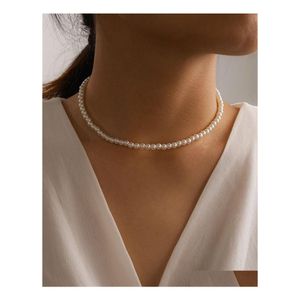 Collares con cuentas 20 Unid Elegante Collar de Gargantilla de Perlas de Imitación Blanca Boda Redonda Grande Para Mujeres Encanto Joyería de Moda 551 Q2 Drop De Dh29Q