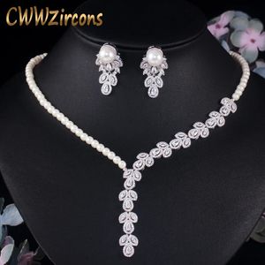 Beaded Necklaces CWWZircons balancent goutte cubique zircone simulé collier de perles boucles d'oreilles femmes fête de mariage Costume ensemble de bijoux pour les mariées T452 231124