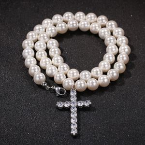 Colliers de perles en perles avec pendentifs en forme de croix de clavicule et de papillon pour hommes et femmes