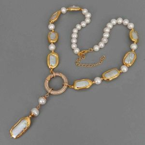 Colliers de perles Yying Blanc de culture d'eau douce Biwa Pearl Rectangle Round y Drop Necklace 18.5