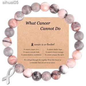 Perlé nouveau coloré sensibilisation au cancer du sein pierres naturelles Bracelet en cristal avec carte de message saint valentin Protection prier bijoux YQ240226