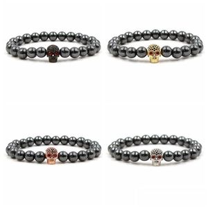 Perlé Nouvelle Mode 10Pc / Set En Gros Meilleure Qualité Perle Pierre Avec Noir Skl Rame Bracelet Pour Hommes Drop Delivery Bijoux Bracelets Dhiim