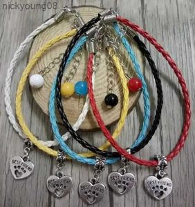 Nueva joyería con cuentas, mejor amigo, perro, gato, estampado de pata, pulsera colgante, mezcla de cuentas de vidrio, cordones de cuero, amuleto, pulseras BangleL231114