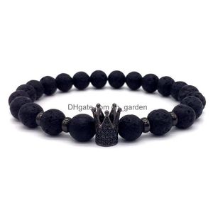 Con cuentas más nueva moda micro-insertos corona encanto pulsera de lava mujeres hombres chakra curación ncing piedra natural 8 mm cuentas pulseras gota de dhttn