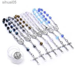 Bracelet chapelet en cristal perlé QIGO Fatima, bijoux religieux, croix de jésus, avec boîte, huit couleurs, pour hommes et femmes, YQ240226