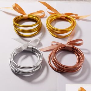 Hebras budistas de oro brillante con cuentas, pulsera Rush, pulseras finas de Buda Bharm para niñas, pulseras de gelatina con purpurina de plástico Sile, regalos ligeros Drop Deliv Dhuoa