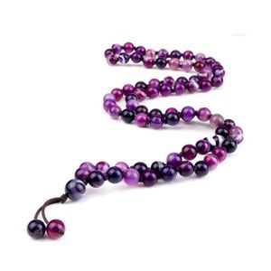 Strand con cuentas 8 mm Natural Purple Stripe Onyx Stone Collar Pulsera Mujeres Hechas a mano Bohemia Streach Classic Hombres Joyería Regalo Drop de Dh3Px