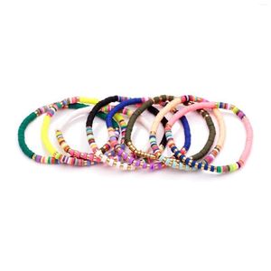 Beaded Strand Heishi Discs Beads Stretch Bracelet Mujeres Hombres Mticolor Green Pink White Black Purple Polymer Clay Mix Beach hecho a mano J Dhu7Q