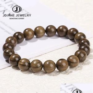 Perles Strand Jd naturel doré soie Nanmu perle Bracelet femmes hommes Vintage ébène rond en bois bouddha Mala main bracelets Yoga bijoux Dr Otuot