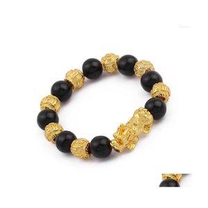 Pulsera de animales Pixiu de obsidiana Natural con cuentas, oración budista, tropas valientes, piedra negra, envío directo, pulseras de joyería Dhade