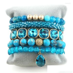 Beaded Strand Rh Fashion Designer Bohemia Bracelet Sets Blue 5Pc Stack Bracelets Set para mujeres Boho Jewelry / Friends Birthday Drop D Dhiqy