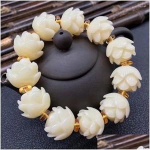 Hilo de cuentas de jade blanco Bodhi Roots Pulsera para mujer Hoja de loto Mti-Layer Beads Moda Buda Charm Collar de yoga Gota Entrega Gota Dhoga