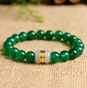 Hilos de cuentas de 24k Gold Jade Bracelet Premium Gem Jewelrets Natural Agate Natural Black Green Lovers para hombres y mujeres8914245