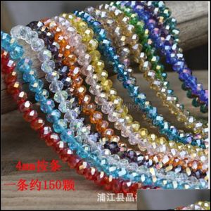 Hebras de cuentas 4Mm Briolette Cristal facetado Rondelle Cuentas Pulseras Hebra Pulsera elástica con cuentas Brazalete estirable Judío Yydhhome Dhuae