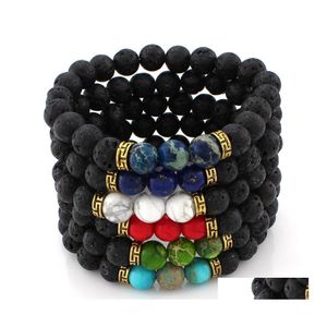 Beaded Strands 6 Designs Lava Rock Beads Charms Pulseras Mujeres Difusor de aceite esencial Piedra natural Beaded Bangle para hombres S Chakr Otblg