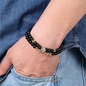 Pulsera de traje de hombre de cobre con microincrustaciones elásticas de piedra brillante de 6MM con hebras de cuentas Natural Inte22