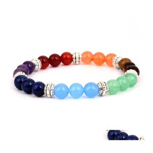 Beaded Strands 7 Chakra Bracelet Men Healing Nce Beads Chain Reiki Buddha Prayer Agate Tiger Brazalete de piedra natural para mujer Moda Otucp