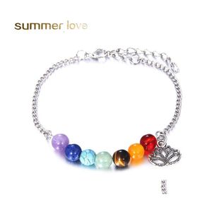 Brins de perles 7 Chakras Bracelets pour femmes cristal guérison Nce perles Nature pierre Lotus charmes Yoga gros bijoux goutte livrer Ot8L1