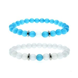 Brins de perles 8 mm bleu blanc opale perles chaînes bracelet pour femmes hommes couple guérison cristal pierre naturelle perlé bracelet mode J Ots4M