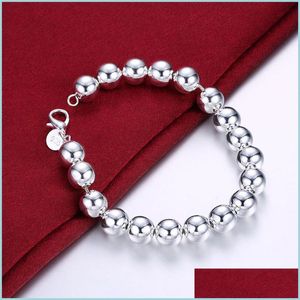 Brins de perles 925 Sterling Sier 8 mm / 10 mm Cercle de cercle cercotaire perles de perles de bracelet 20 cm