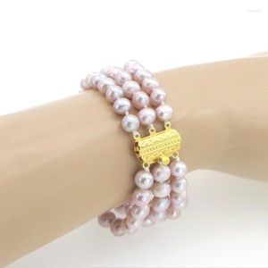 Hebras de cuentas entre las 3 filas 7-8 mm Blanco natural Todo-fósforo Chica Elegante pulsera de perlas de agua dulce Cuentas Mujer Fabricación de joyas 7.5 pulgadas Faw