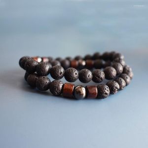Brins de perles Antique pierre naturelle perles lave Bracelet charme en bois hommes Mala pour hommes Yoga méditation bijoux Homme Inte22