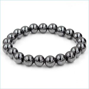 Brins de perles Bracelets de brins de perles Drop Delivery Hematite 8Mm Ball Bead Magnetic Therapy Magnet Stone Bracelet Soulage Arthriti Dhvz9