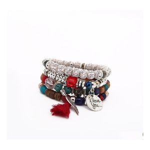 Perlé Brins Bracelet Amour Rétro Ailes De Vent National Lettre Ronde Mtilayer Gland Femmes Bracelets Bracelets Drop Delivery Bijoux Dh9Vc