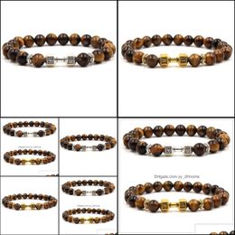 Bracelets de brins de perles Bijoux Pierre naturelle Tigers Eye Perlé Haltère DIY Antique Gold Sier Femmes Hommes Sports Drop Livraison 2021 XTCDI