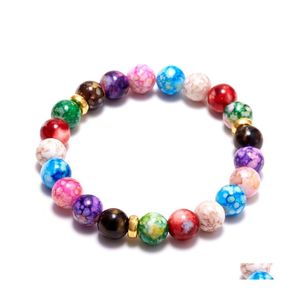 Hebras de cuentas Charm 7Mm Siete Chakras Colorf Piedra natural Estrella Planeta Hombres y mujeres Pulsera para amantes Regalos Gota elástica Delive Otiuh