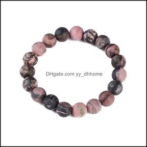 Hebras de cuentas Genuino Piedra Natural Rayas Negras Rodocrosita Pulseras Para Mujeres Joyería Regalo Encanto Estiramiento Amor Redondo Yydhhome Dhi6K