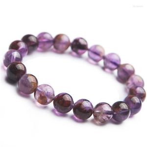 Fios com contas Genuine Purple Natural Phantom Quartz Bracelet Healing Crystal Stretch Round Bead Bracelets For Women 10Mmbeaded Lars Dhxj7