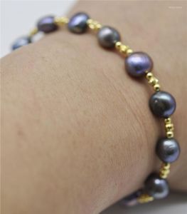 Brins de perles HABITOO Noir 11-12mm Bracelets de perles d'eau douce de culture baroque naturel 7.5 