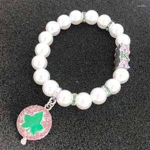 Brins de perles faits à la main grec sororité élastique blanc perle strass pendentif Bracelet bracelets femmes bijoux Kent22